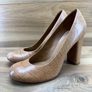 Tory Burch Bria Pumps Womens 10.5 M Tan Croc Embossed Leather Heels